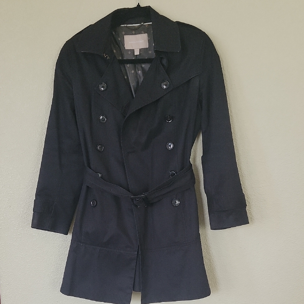 Banana Republic Black Trench Coat Double-Breasted Classic